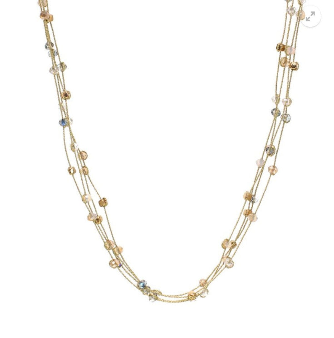 4 - Strand Gold Thread Crystal Neckace - Leila Jewels