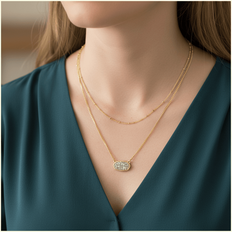 Double Chain Crystal Pendant Necklace - Leila Jewels