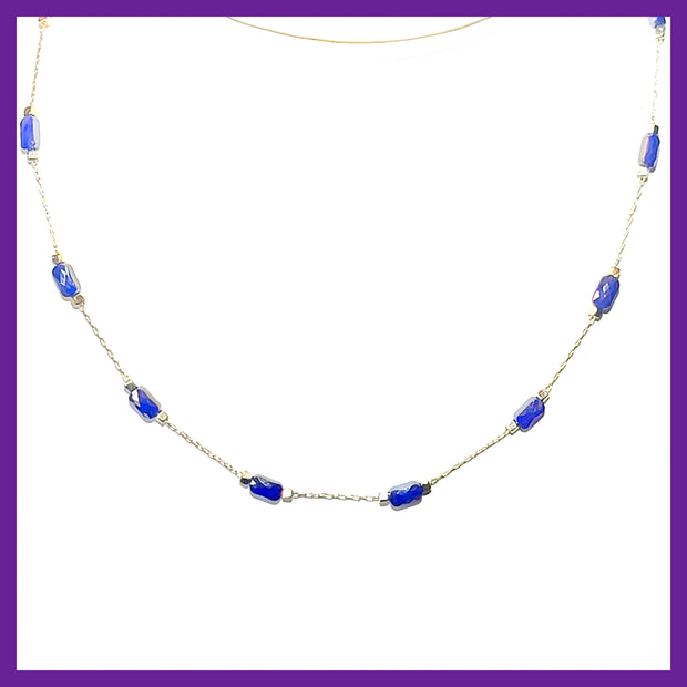 Blue Crystal Station Necklace