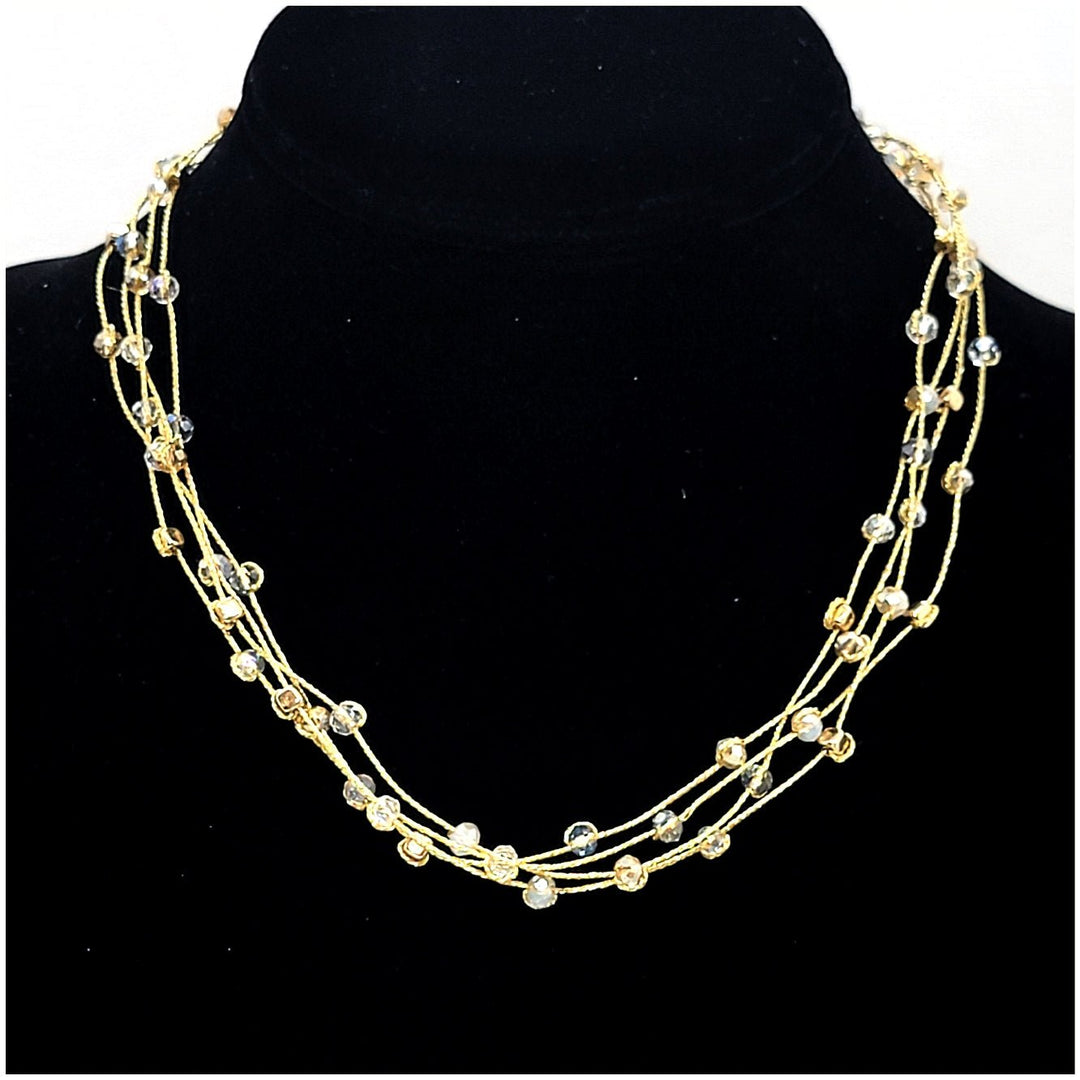 4 - Strand Gold Thread Crystal Neckace - Leila Jewels