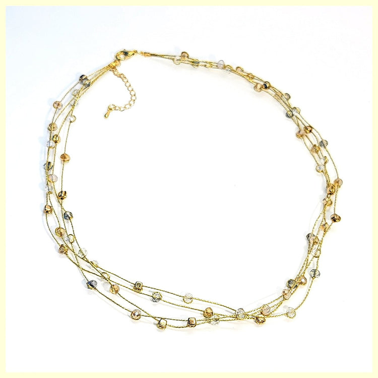 4 - Strand Gold Thread Crystal Neckace - Leila Jewels