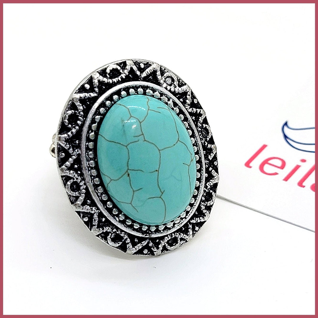 Turquoise Stone Adjustable Dome Ring - Leila Jewels