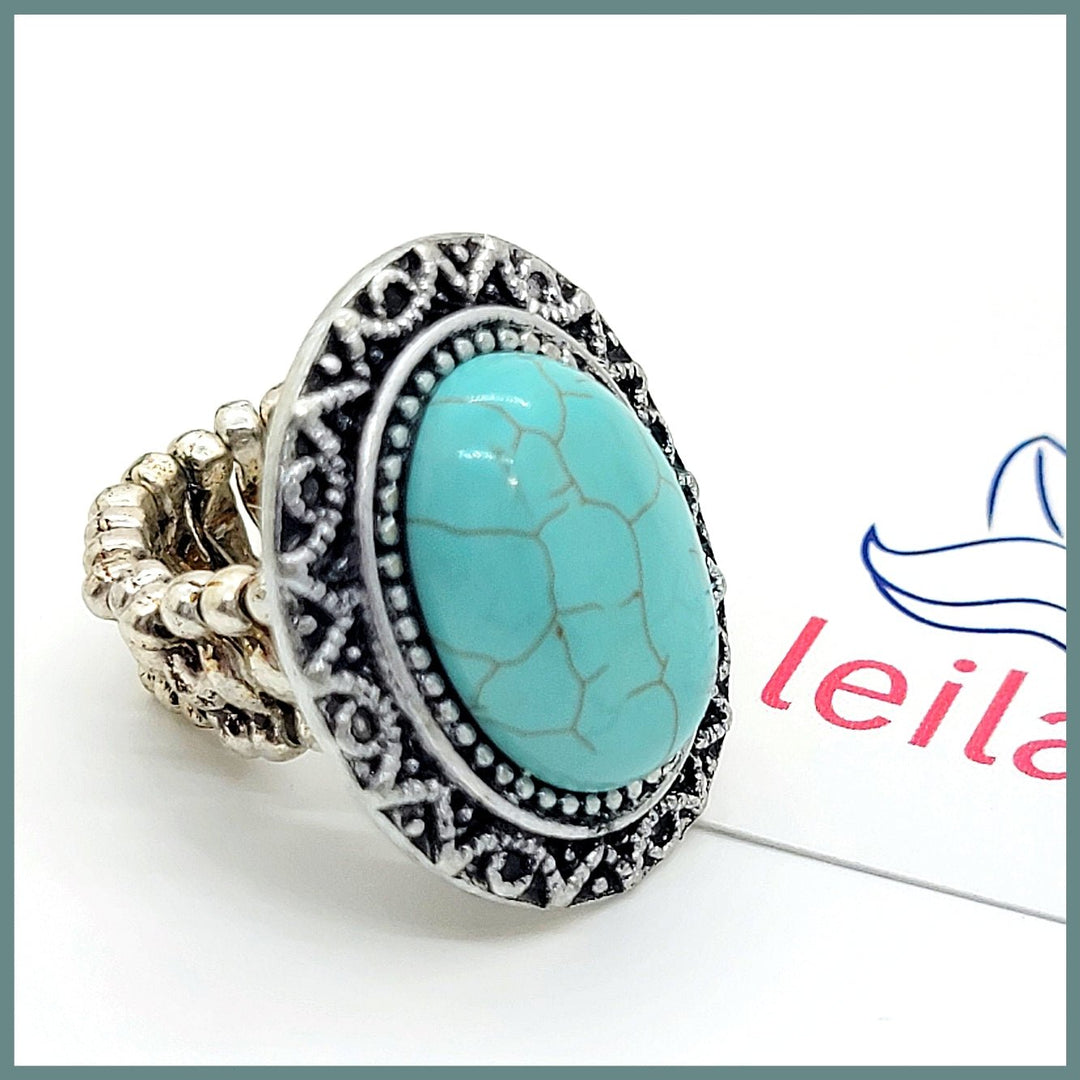 Turquoise Stone Adjustable Dome Ring - Leila Jewels