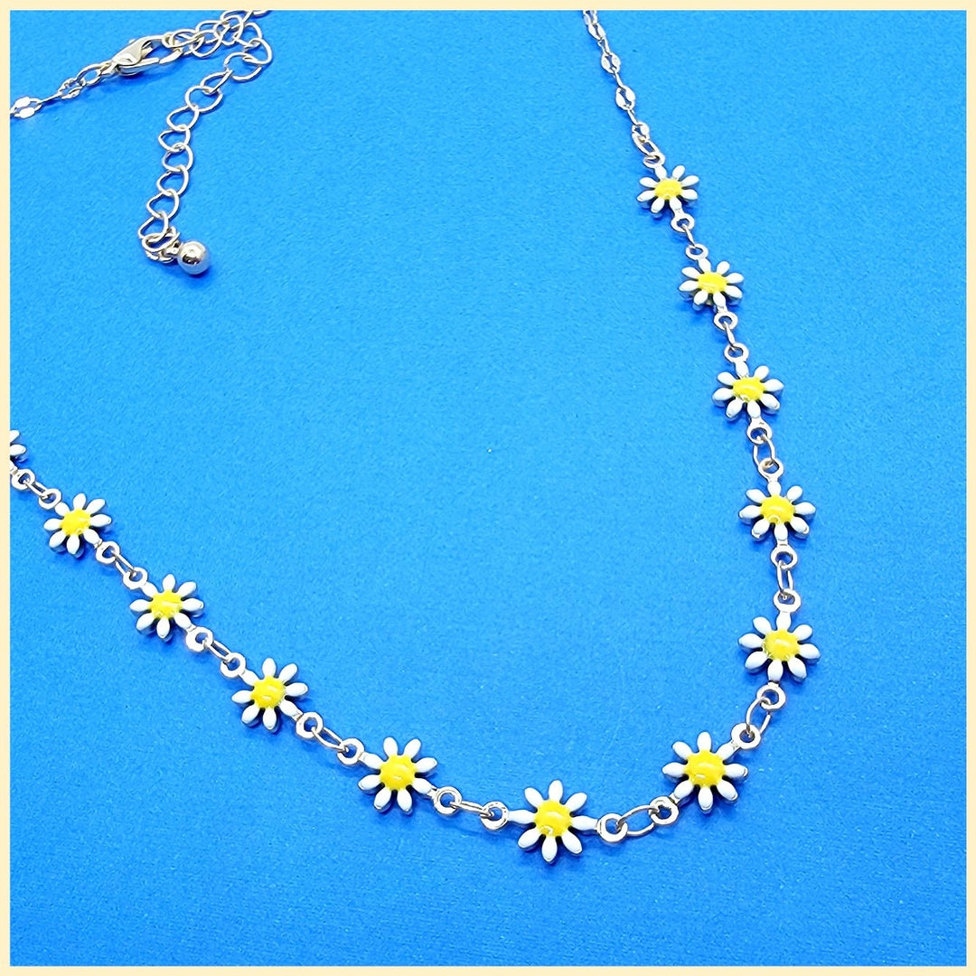 Enamel Daisy Flowers Necklace - Leila Jewels