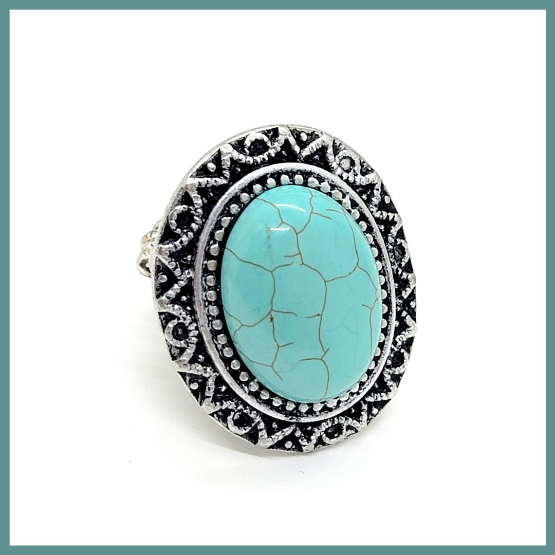 Turquoise Stone Adjustable Dome Ring - Leila Jewels