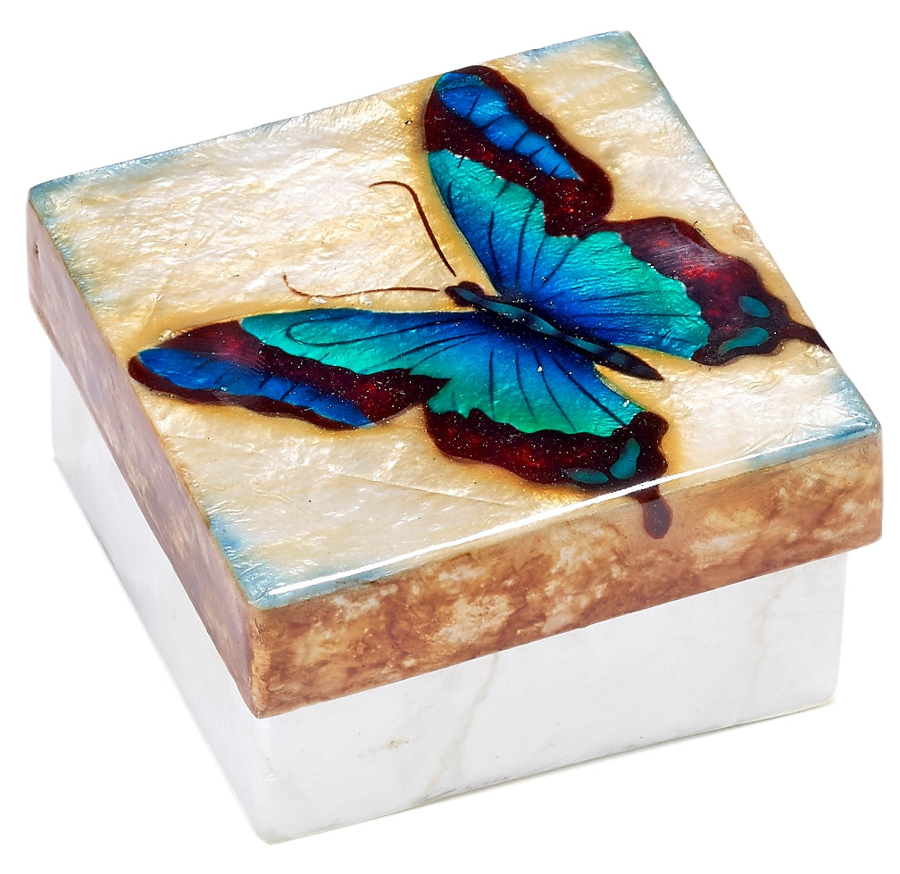 Capiz Shell Painted Trinket Box - Blue Butterfly