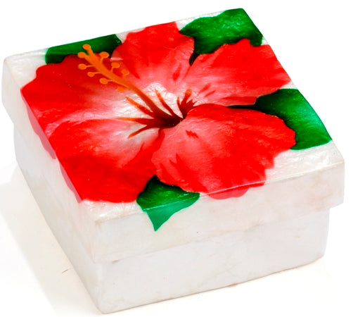 Capiz Shell Painted Trinket Box - Hibiscus