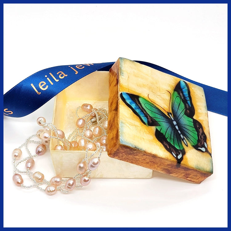 Capiz Shell Painted Trinket Box - Blue Butterfly - Leila Jewels