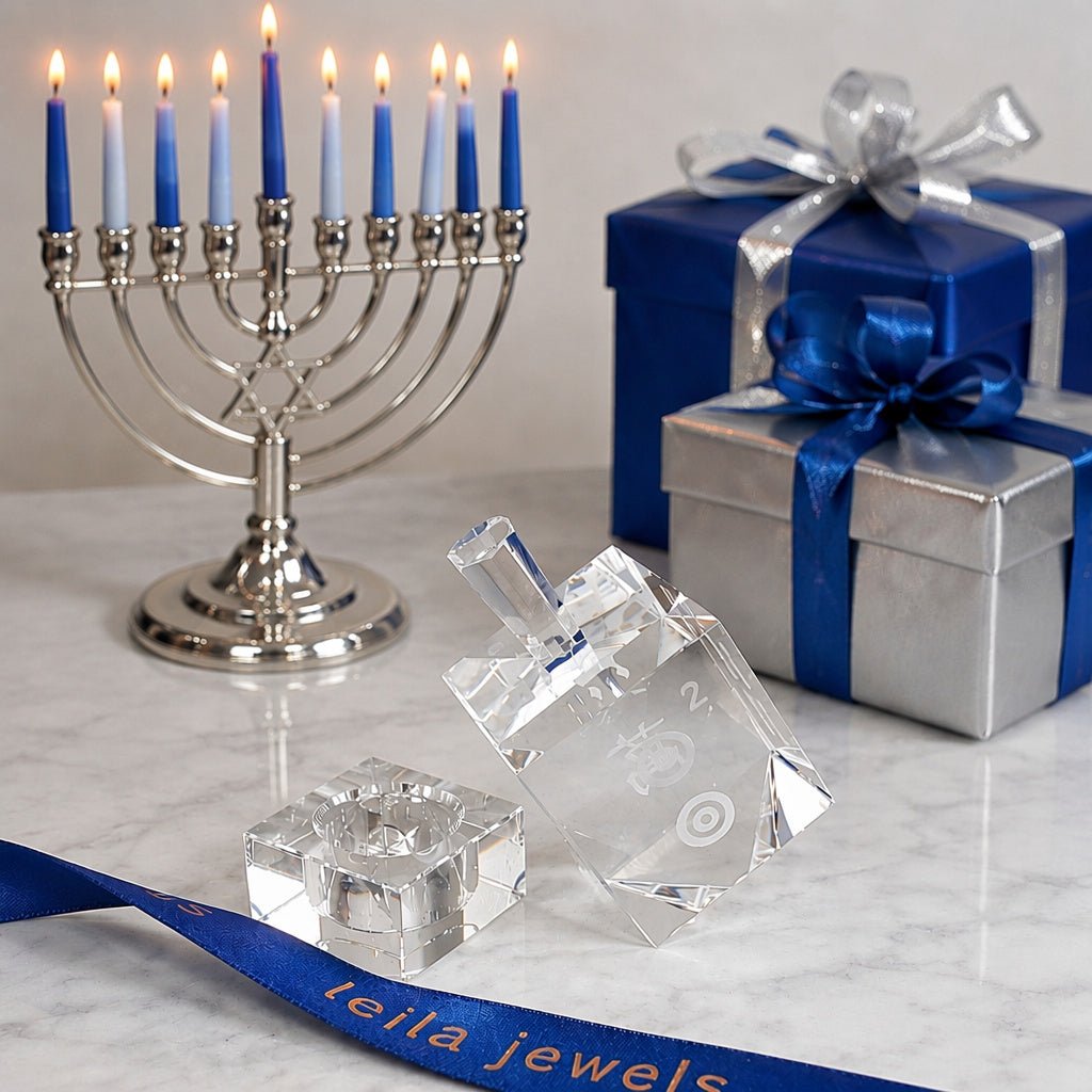 Etched Crystal Mah Jongg Dreidel with Stand - Leila Jewels