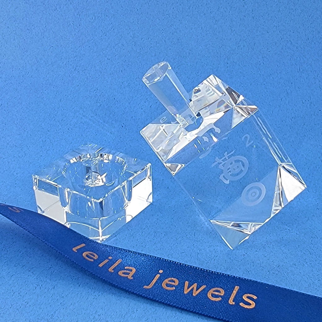 Mah Jongg Crystal Dreidel with Pedestal - Leila Jewels