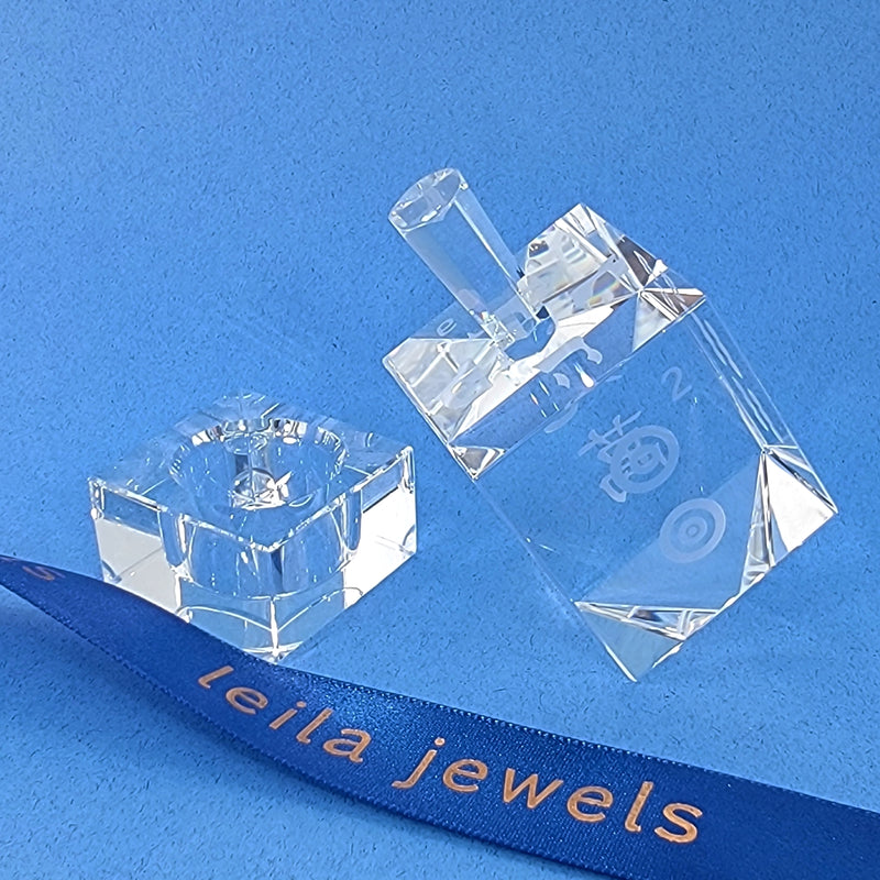 Mah Jongg Crystal Dreidel with Pedestal - Leila Jewels