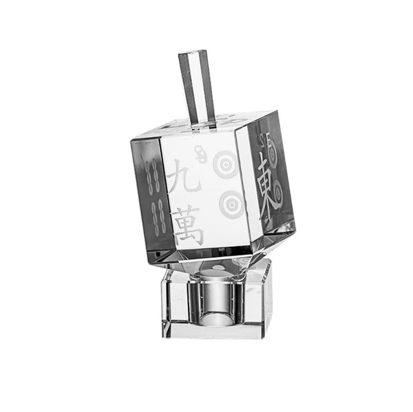 Etched Crystal Mah Jongg Dreidel with Stand - Leila Jewels