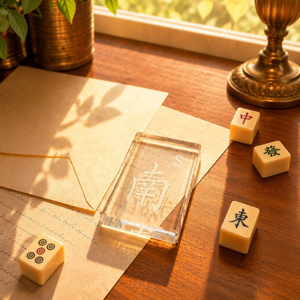 Etched Crystal Mah Jongg Paperweight - Leila Jewels