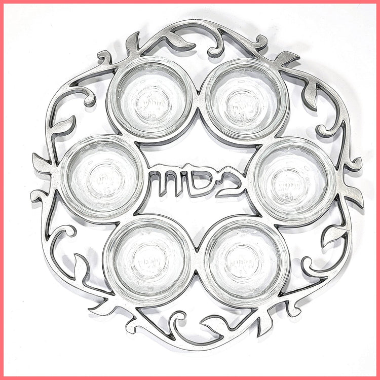 Vine Seder Plate with Glass Bowls - Leila Jewels