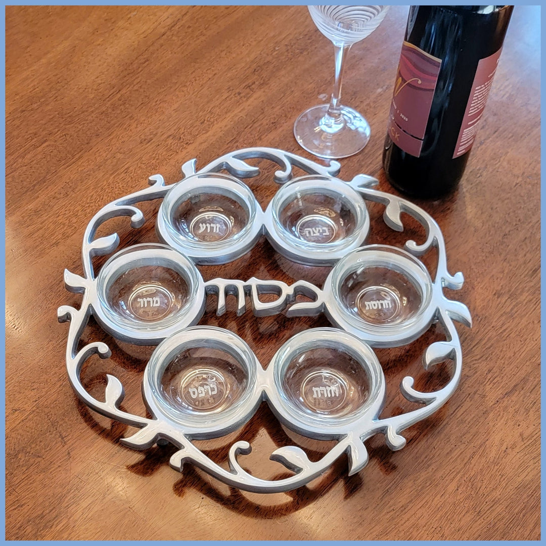 Vine Seder Plate with Glass Bowls - Leila Jewels