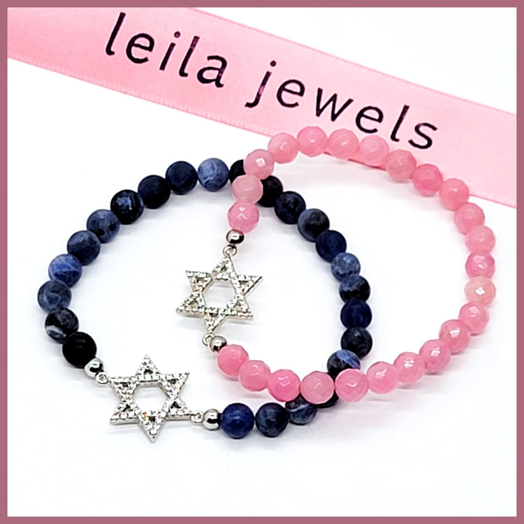 Pavé Jewish Star Beaded Bracelet - Leila Jewels