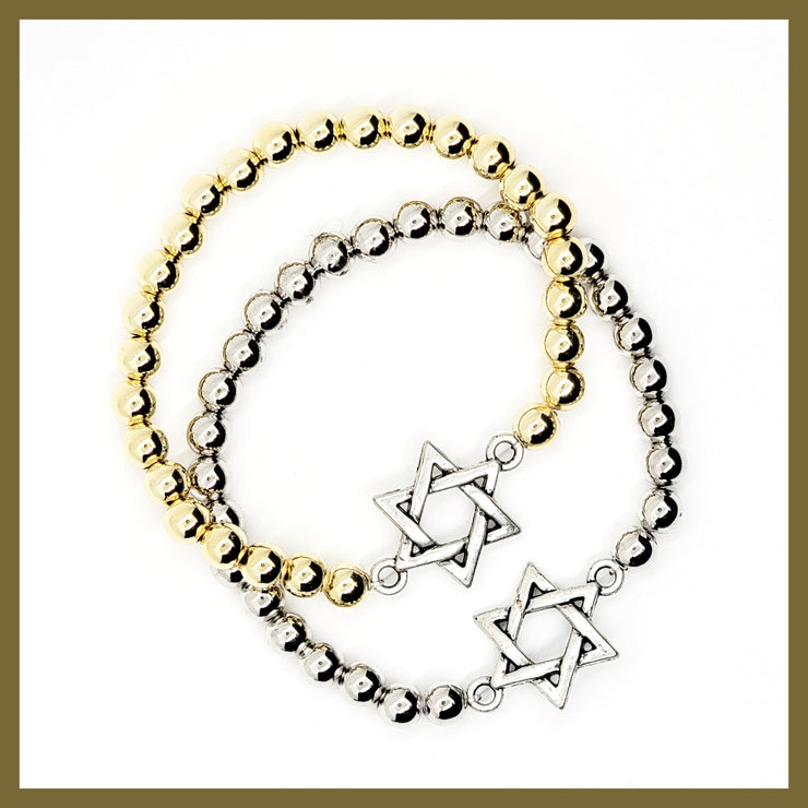 Antiqued Jewish Star Beaded Bracelet