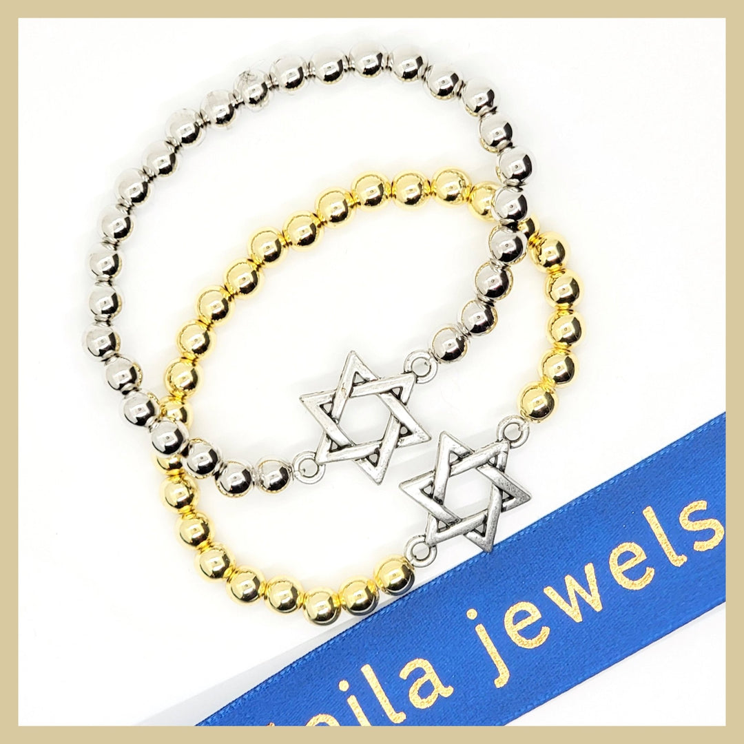 Antiqued Jewish Star Beaded Bracelet - Leila Jewels