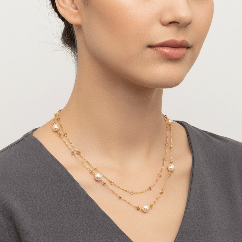 Double Chain Pearl Necklace - Leila Jewels