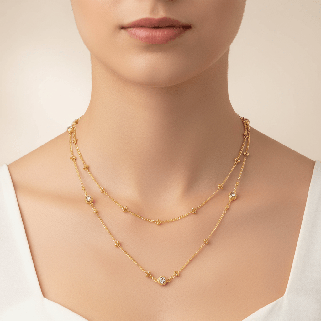 Double Crystal Chain Necklace - Leila Jewels