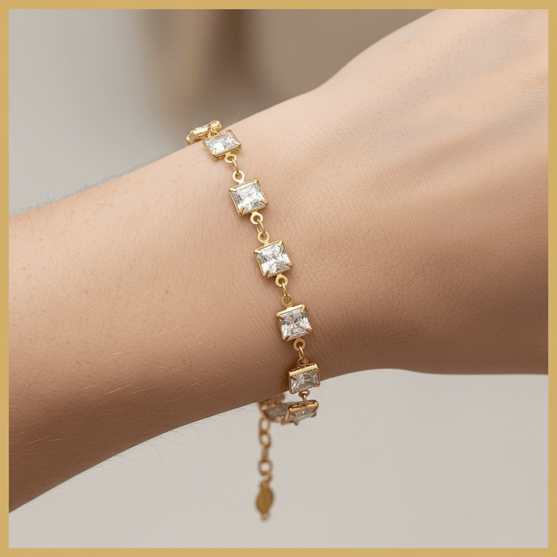 Square Crystal Chain Bracelet - Leila Jewels