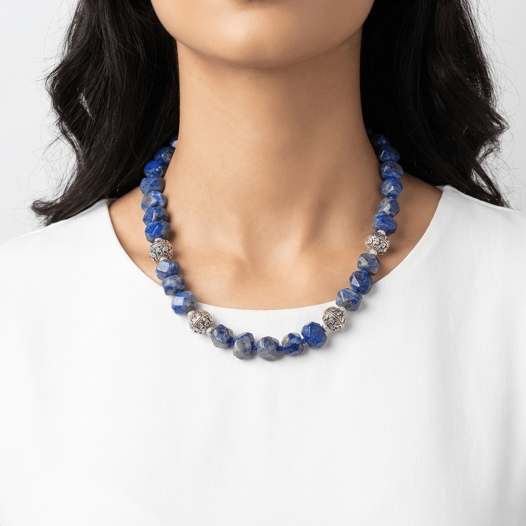 Rustic Lapis & Pewter Toggle Necklace - Leila Jewels