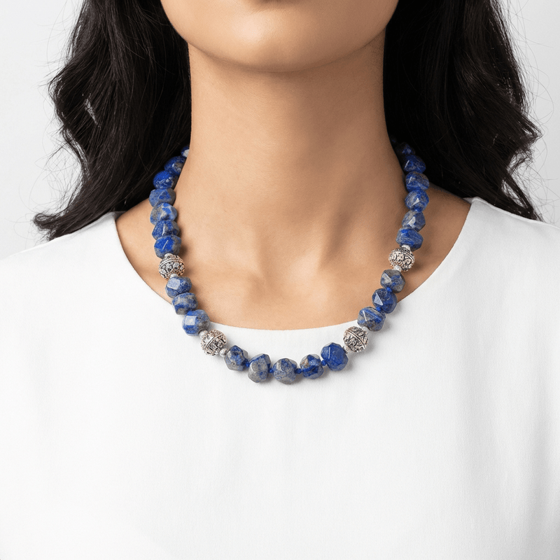 Rustic Lapis & Pewter Toggle Necklace - Leila Jewels