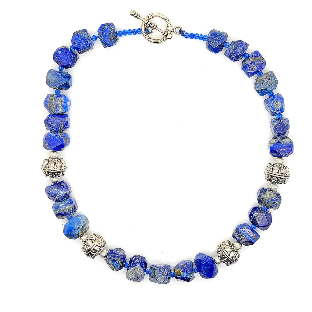 Rustic Lapis & Pewter Toggle Necklace - Leila Jewels