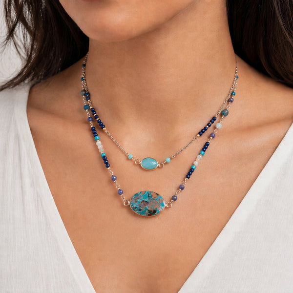 Azure Mosaic Amazonite Layered Necklace - Leila Jewels