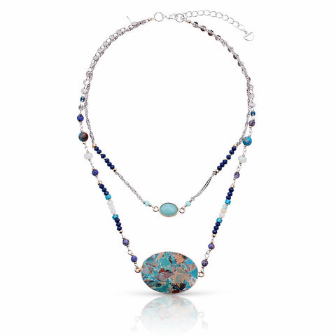 Azure Mosaic Amazonite Layered Necklace - Leila Jewels