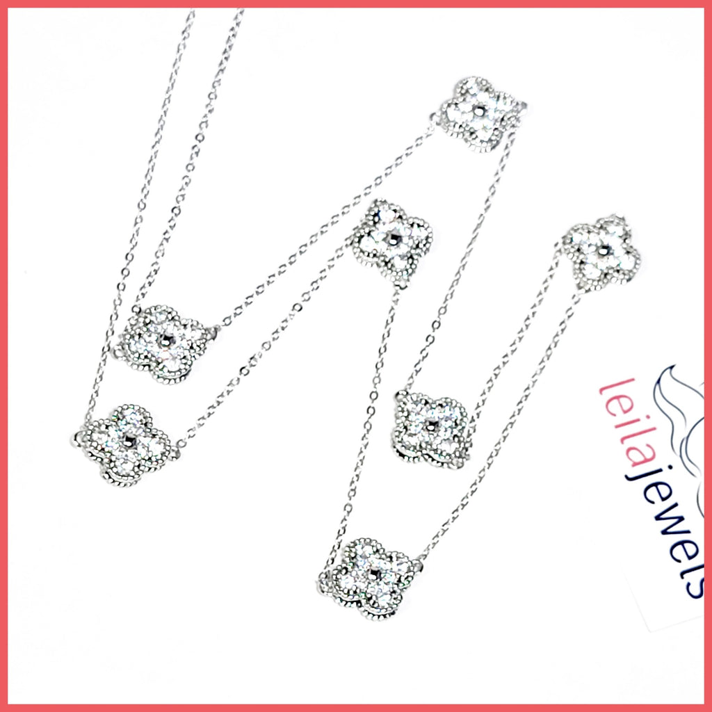 Long Clover Station Necklace - Leila Jewels