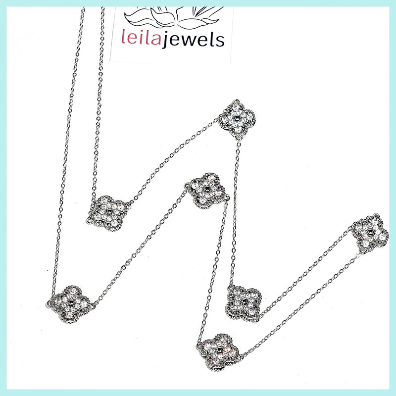 Long Clover Station Necklace - Leila Jewels