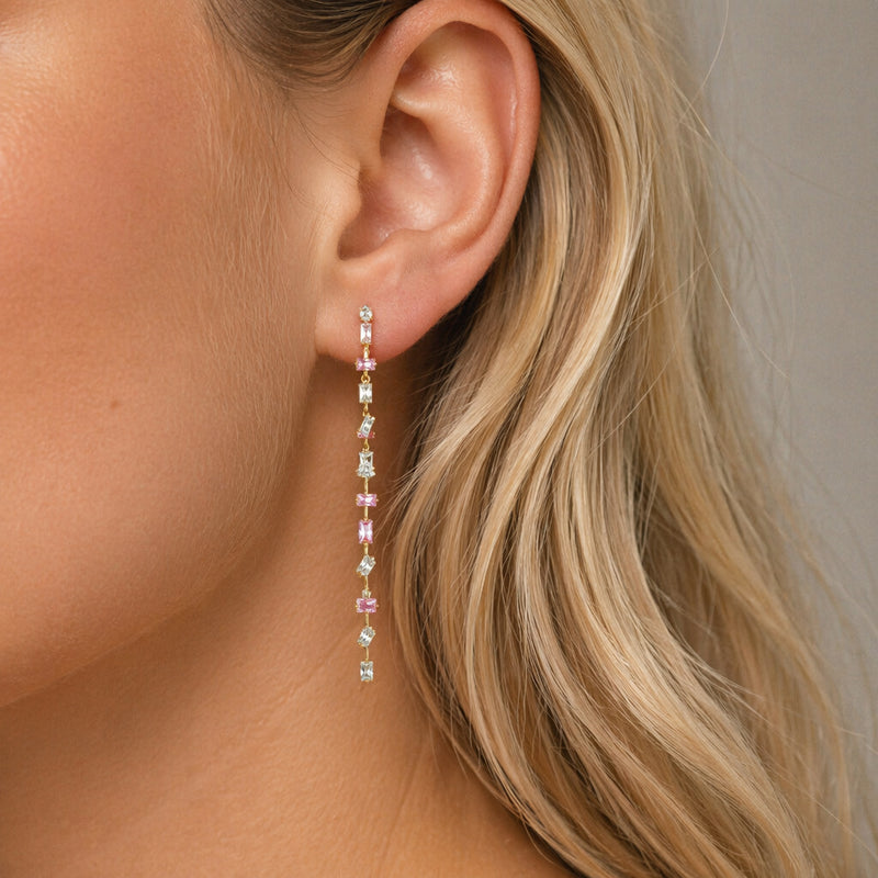 Pink Crystal Linear Drop Earrings