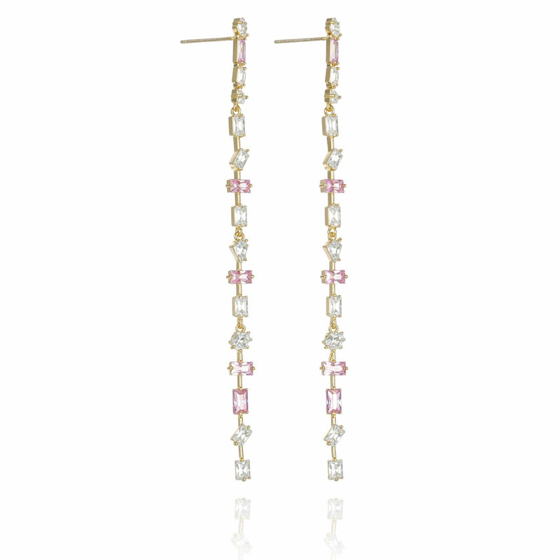 Pink Crystal Linear Drop Earrings