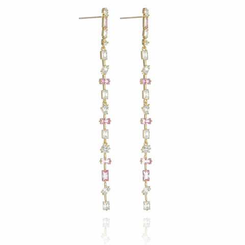 Pink Crystal Linear Drop Earrings - Leila Jewels