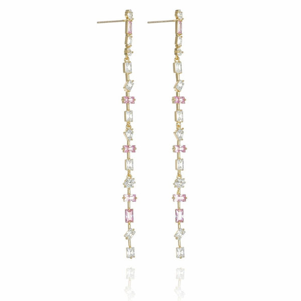 Pink Crystal Linear Drop Earrings - Leila Jewels