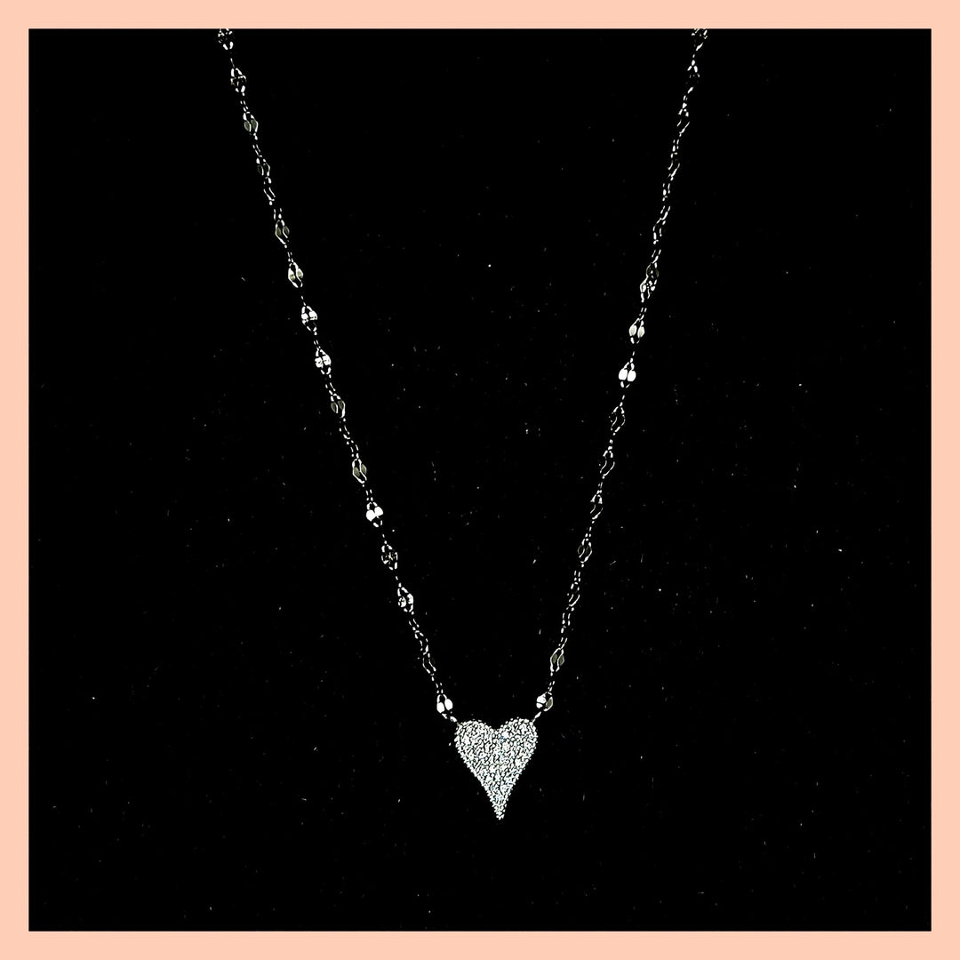 Pavé Sterling Heart Necklace - Leila Jewels