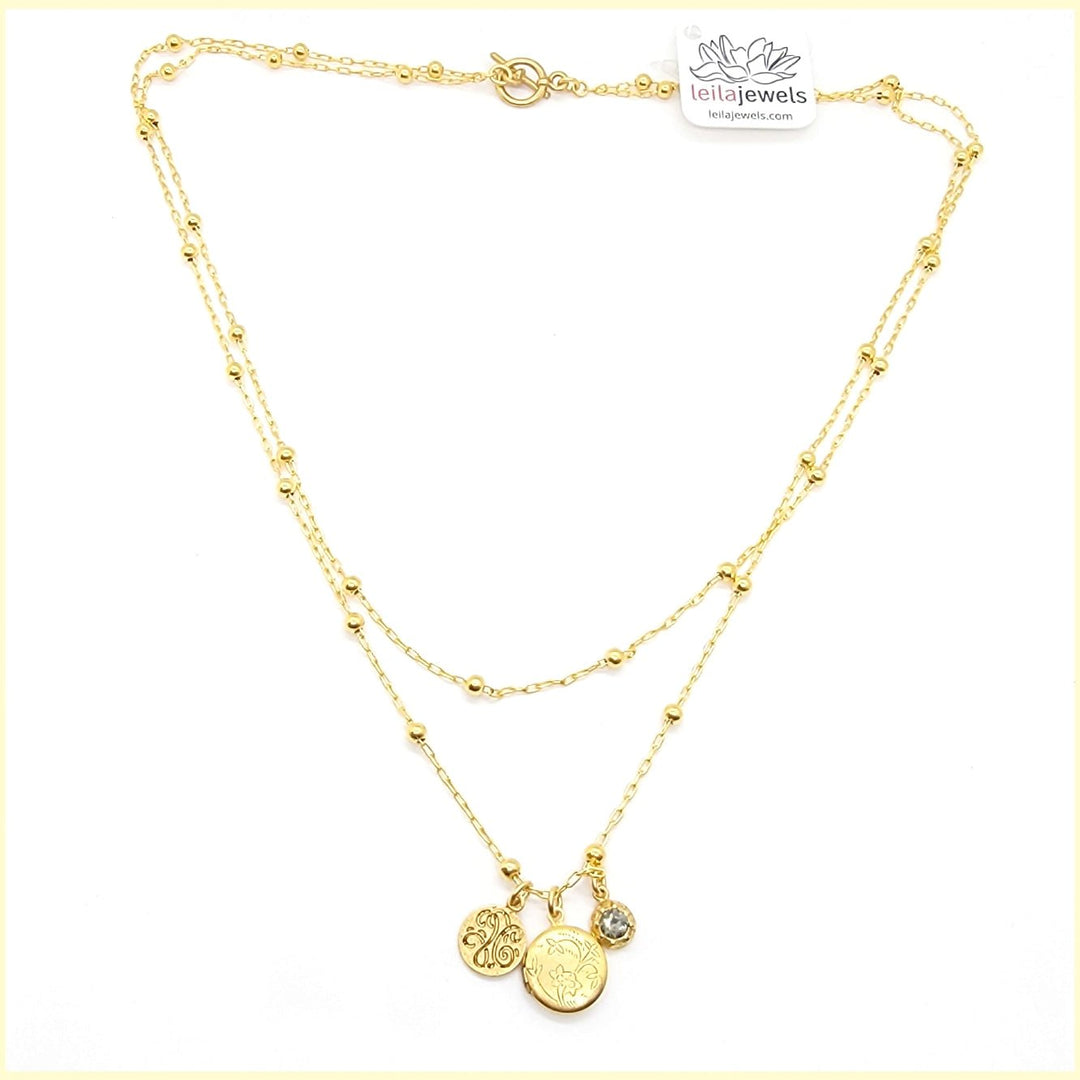 Double Chain Locket Charm Necklace - Leila Jewels