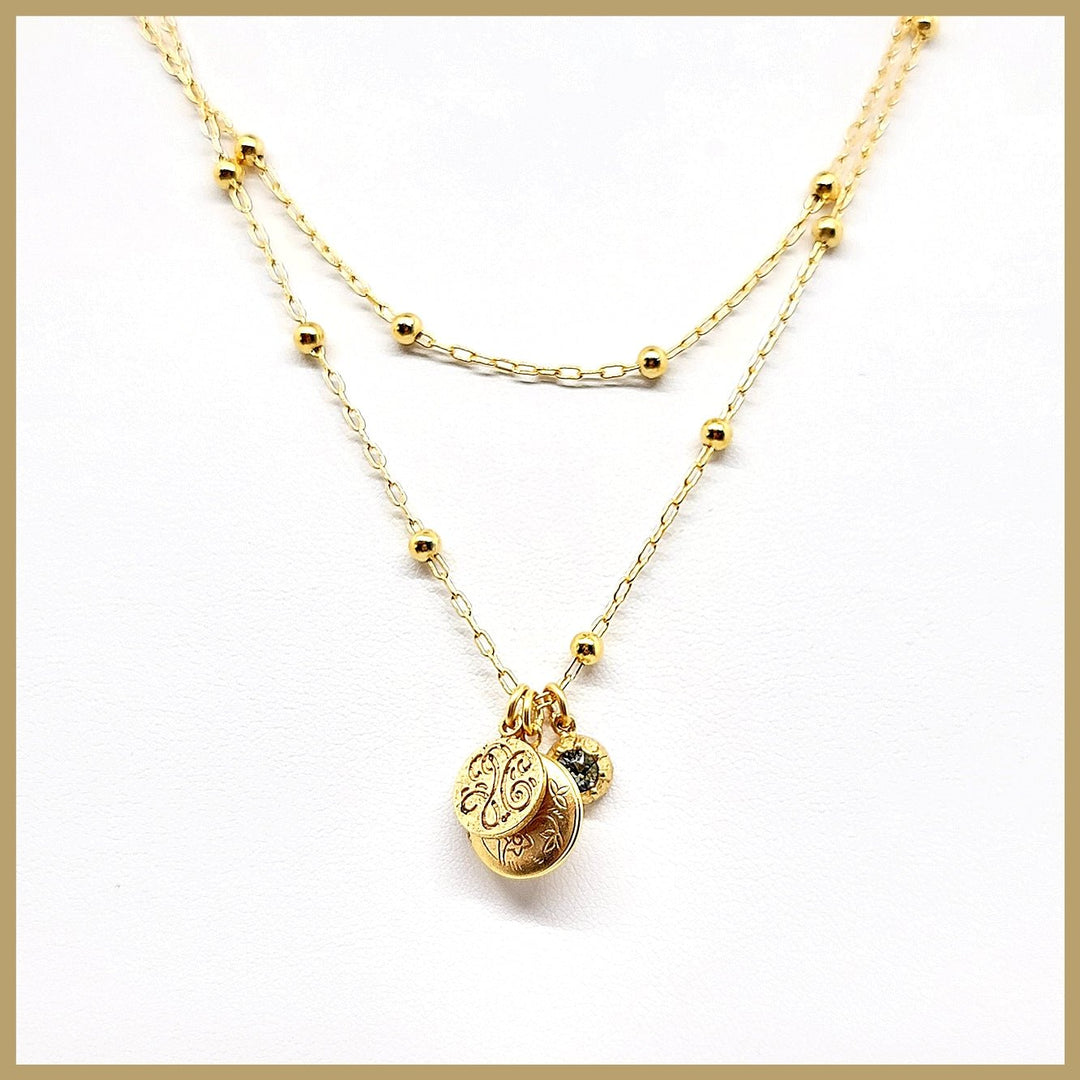 Double Chain Locket Charm Necklace - Leila Jewels