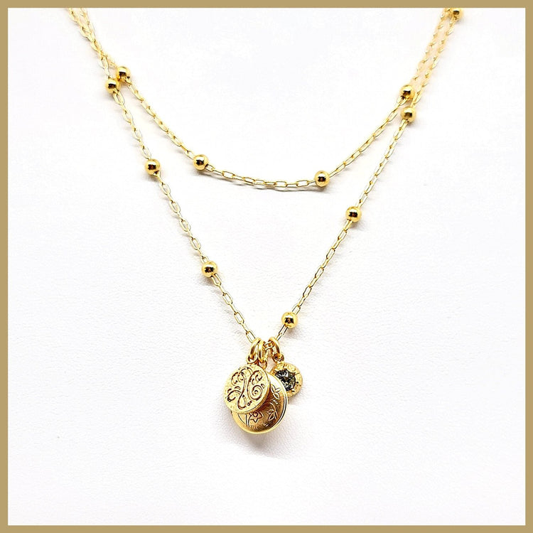 Double Chain Locket Charm Necklace - Leila Jewels