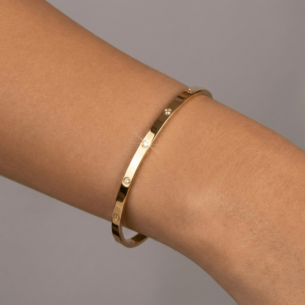 Slim Crystal - Studded Hinged "Love" Bangle - Leila Jewels