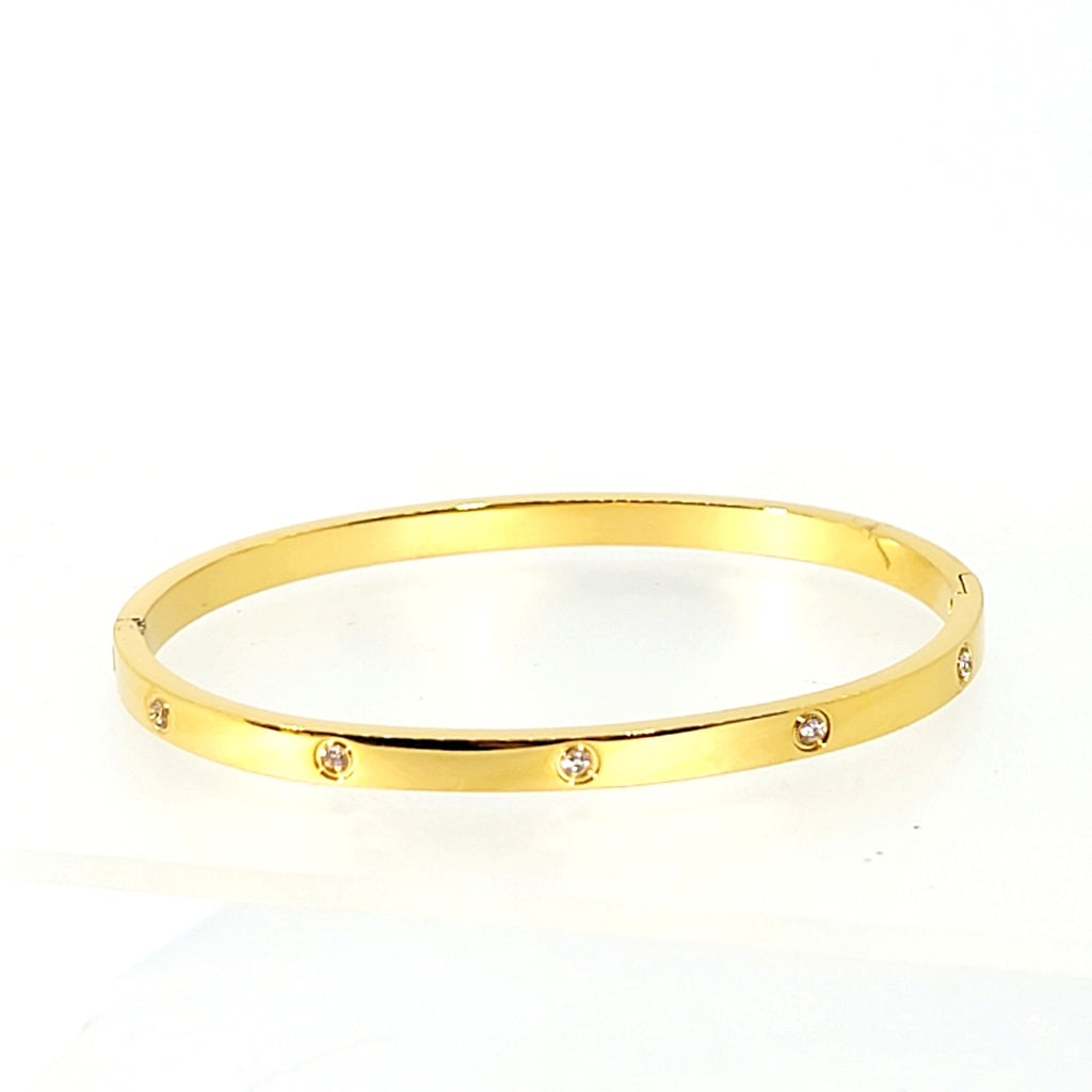 Slim Crystal - Studded Hinged "Love" Bangle - Leila Jewels