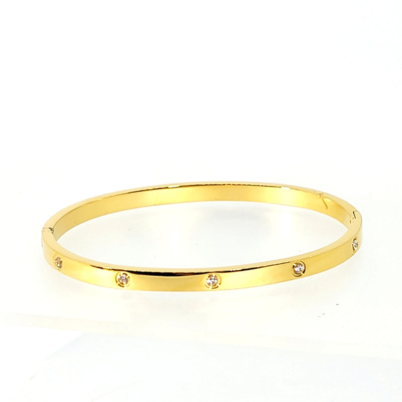 Slim Crystal - Studded Hinged "Love" Bangle - Leila Jewels