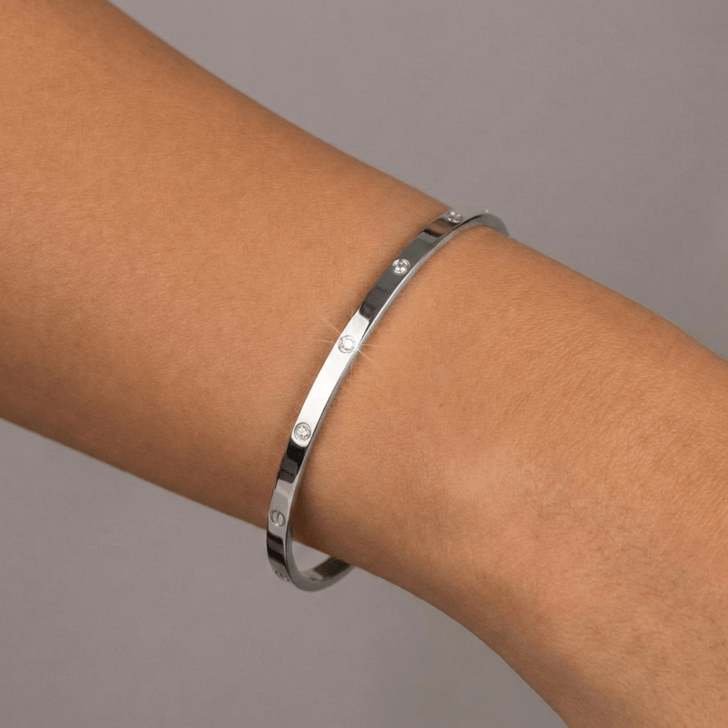 Slim Crystal - Studded Hinged "Love" Bangle - Leila Jewels