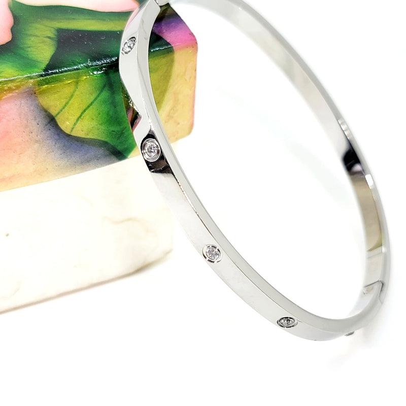 Slim Crystal - Studded Hinged "Love" Bangle - Leila Jewels
