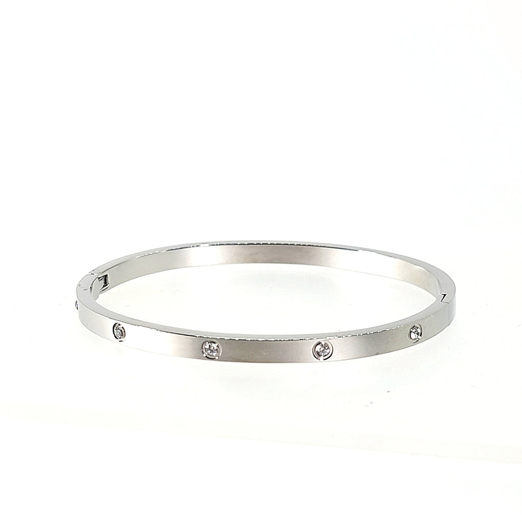 Slim Crystal - Studded Hinged "Love" Bangle - Leila Jewels