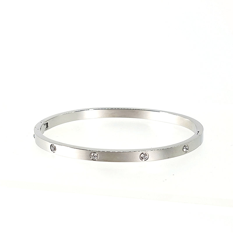 Slim Crystal - Studded Hinged "Love" Bangle - Leila Jewels