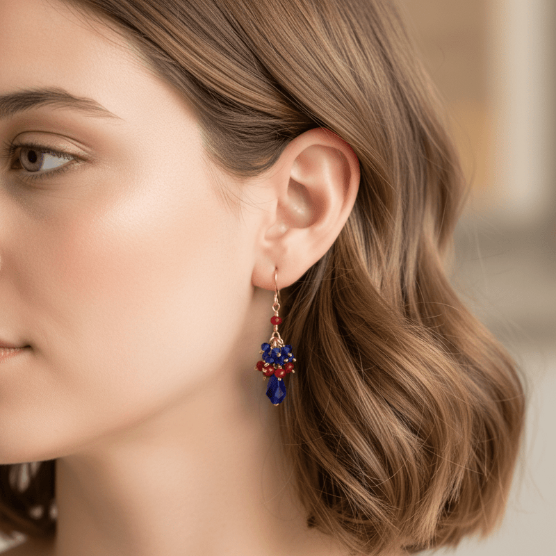 Multi - color Crystal Cluster Earrings - Blue - Leila Jewels