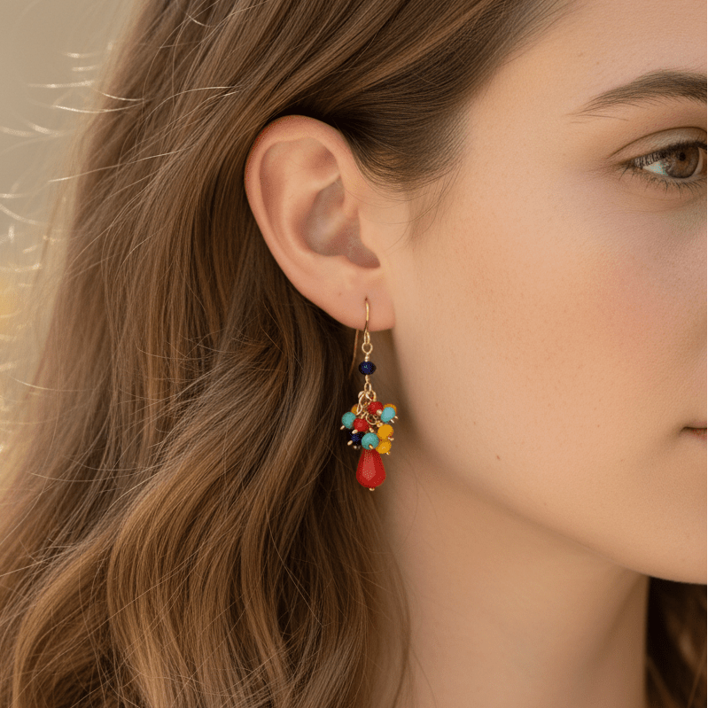 Multi - color Crystal Cluster Earrings - Coral - Leila Jewels
