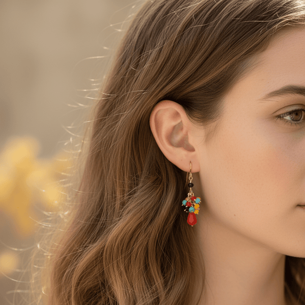 Multi - color Crystal Cluster Earrings - Coral - Leila Jewels